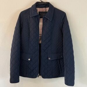 Giacca Navy Blue Quilted Jacket Plaid Lined Full Zip Lightweight Womens Medium
